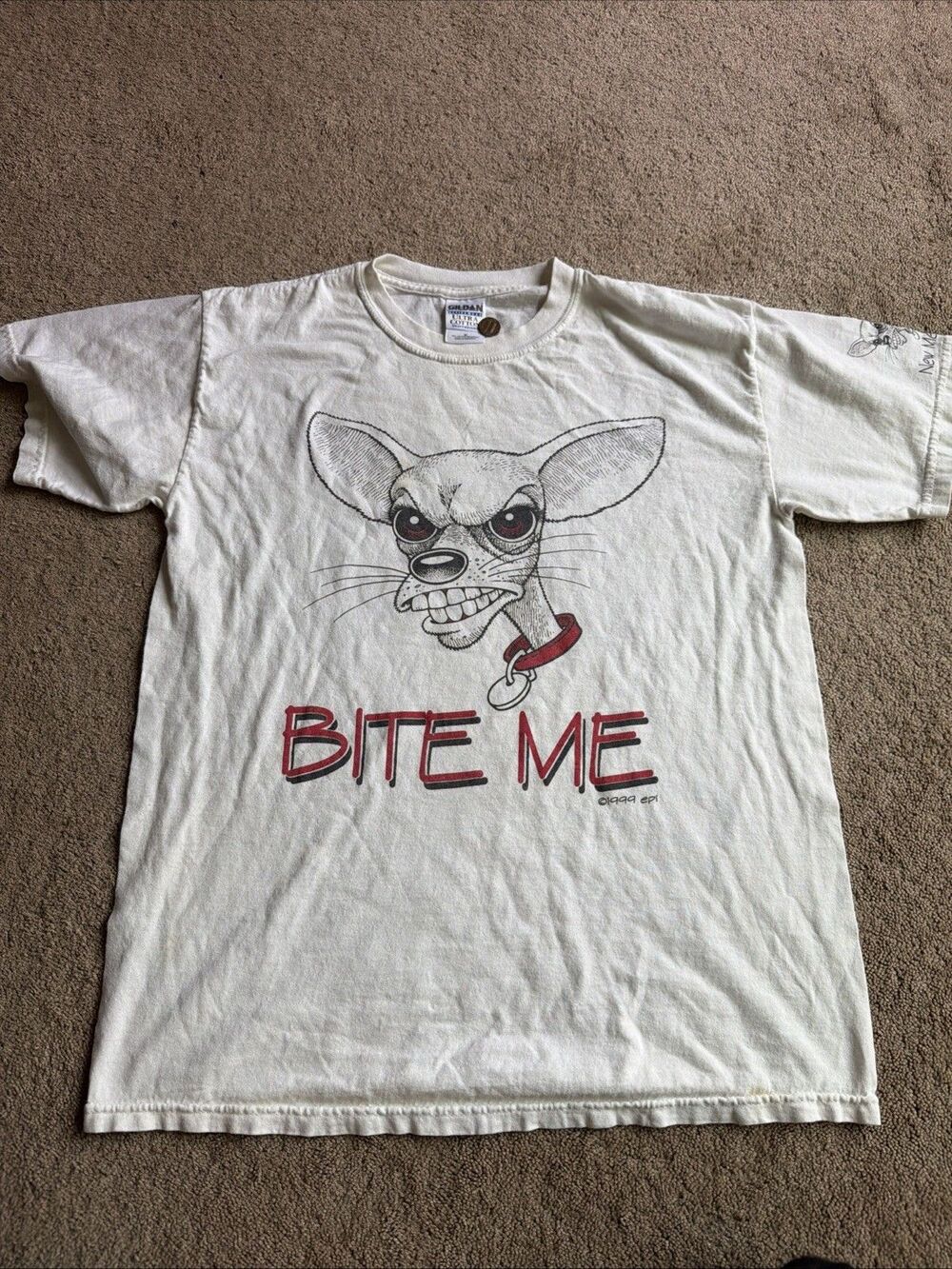 Vintage White & Red Bite Me Chihuahua T Shirt Adult M 1999 epi
